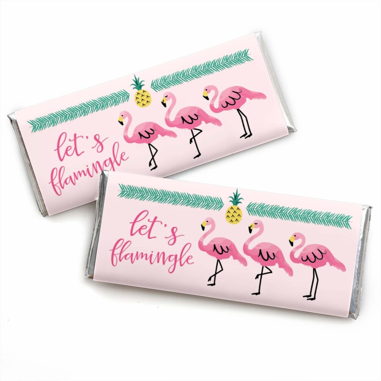 Big Dot of Happiness Pink Flamingo - Party Like a Pineapple - Tropical Summer Candy Bar Wrappers - Set of 24